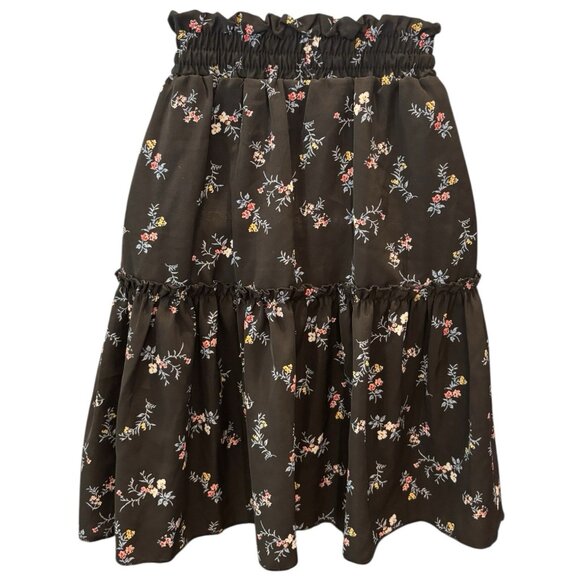 Alelly Floral Tiered Mini Skirt M Black Ruffle Boho Cottagecore - Picture 4 of 4